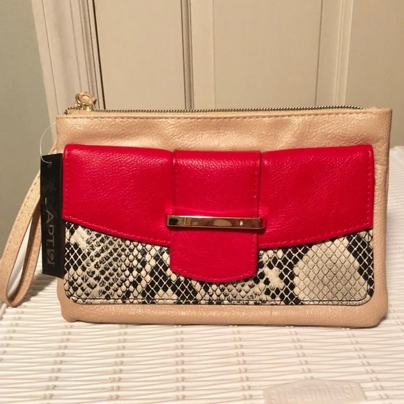 Apt. 9 Handbags - Apt. 9 Tan Red Snakeskin Wallet / Wristlet